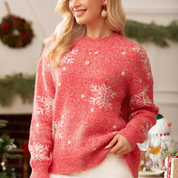 Mia Weihnachtssweater | Roter Damen-Sweater mit Schneeflocken und langen Ärmeln