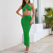 Vanessa 2-teiliger Set | Stilvolles Criss-Cross-Halter-Crop-Top mit Bodycon-Rock