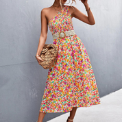 Floral Kleid | Ein-Schulter-Midi-Tulpenkleid für Sommeranlässe