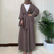 Anke Abaya Set | Stilvolles Damen-V-Ausschnitt Abaya mit Taillenband