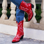 Lena Cowboy Stiefel | Stilvolle Stiefel aus Kunstleder mit Absatz und spitzer Zehe