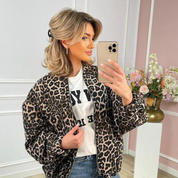 Ingrid Jacke | Retro Leopardenmuster Locker Geschnittene Jacke im Zipper-Stil