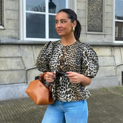 Leoparden bluse | Lässige, lockere O-Ausschnitt-Bluse mit kurzen Ärmeln