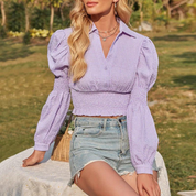 Heike Bluse | Lila karierte Bluse mit Umlegekragen