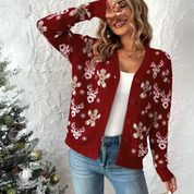 Nina Sweater mit Knöpfen | Weihnachtspullover mit Knopfleiste und Motiv