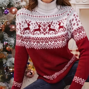 Weihnachtspullover | Weihnachtspulli mit Hirschdruck und Rollkragenpullover