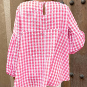 Petra-Bluse | Bluse mit Gingham-Muster, Laternenärmeln und Schößchen