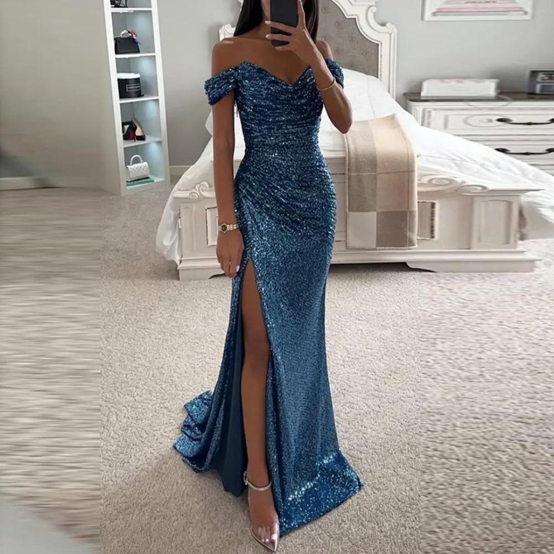 Ines Maxi Kleid | Elegantes schulterfreies Partykleid für glamouröse Abende