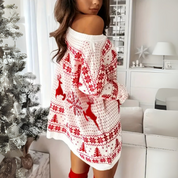 Lea Winterkleid | Weihnachts-Sweaterkleid mit Print in Plus-Size