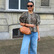 Leoparden bluse | Lässige, lockere O-Ausschnitt-Bluse mit kurzen Ärmeln