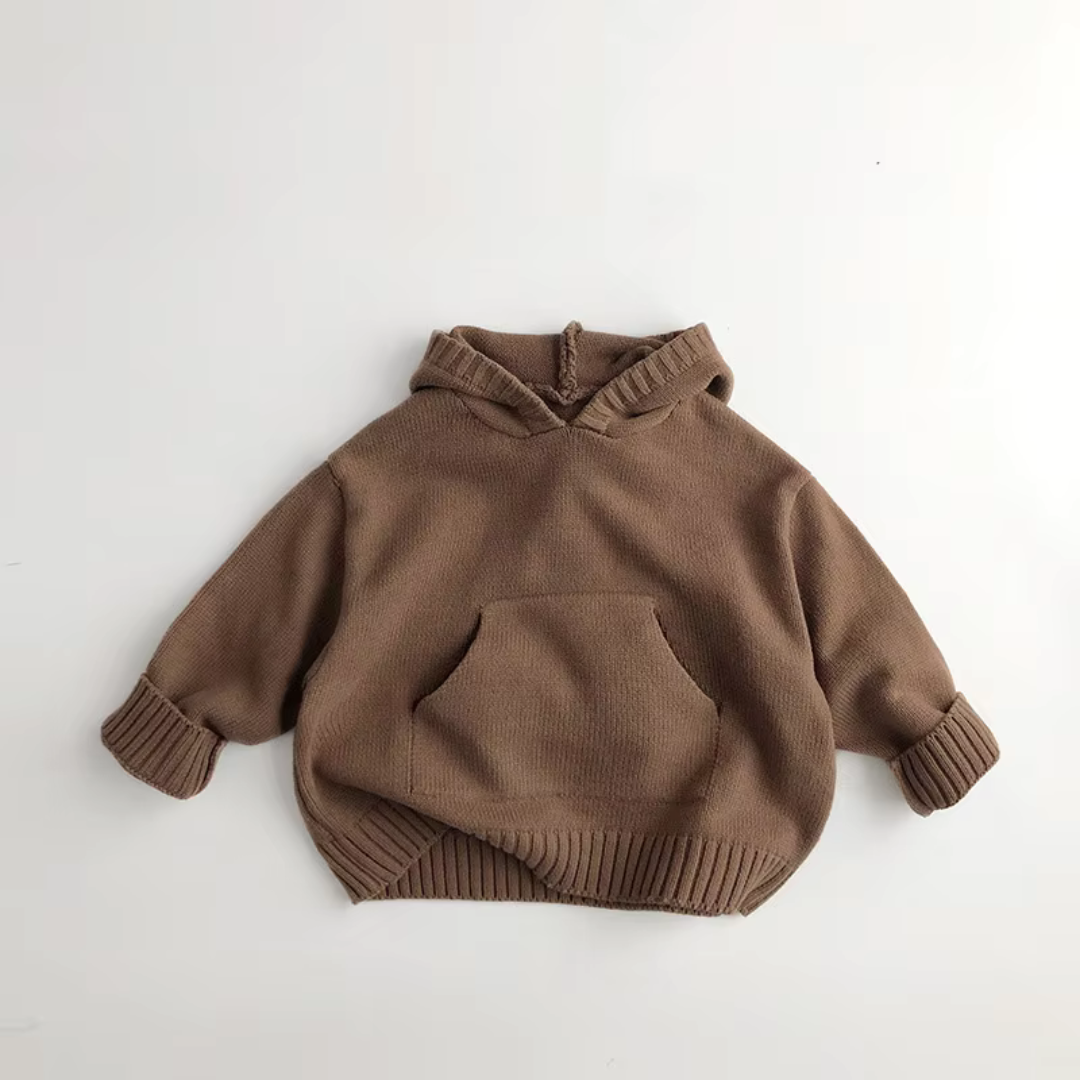 Playful Kinder Kapuzenpulli | Weicher, locker gestrickter Kapuzenpulli mit Fronttaschen-Design