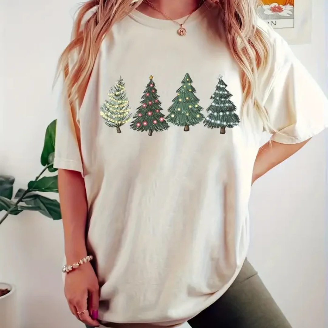 Mara Festliches Shirt | Damen-Oberteil mit Tannenbaum-Motiv