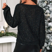 Nina Strickpulli | Schwarzer Confetti-Strickpulli mit V-Ausschnitt