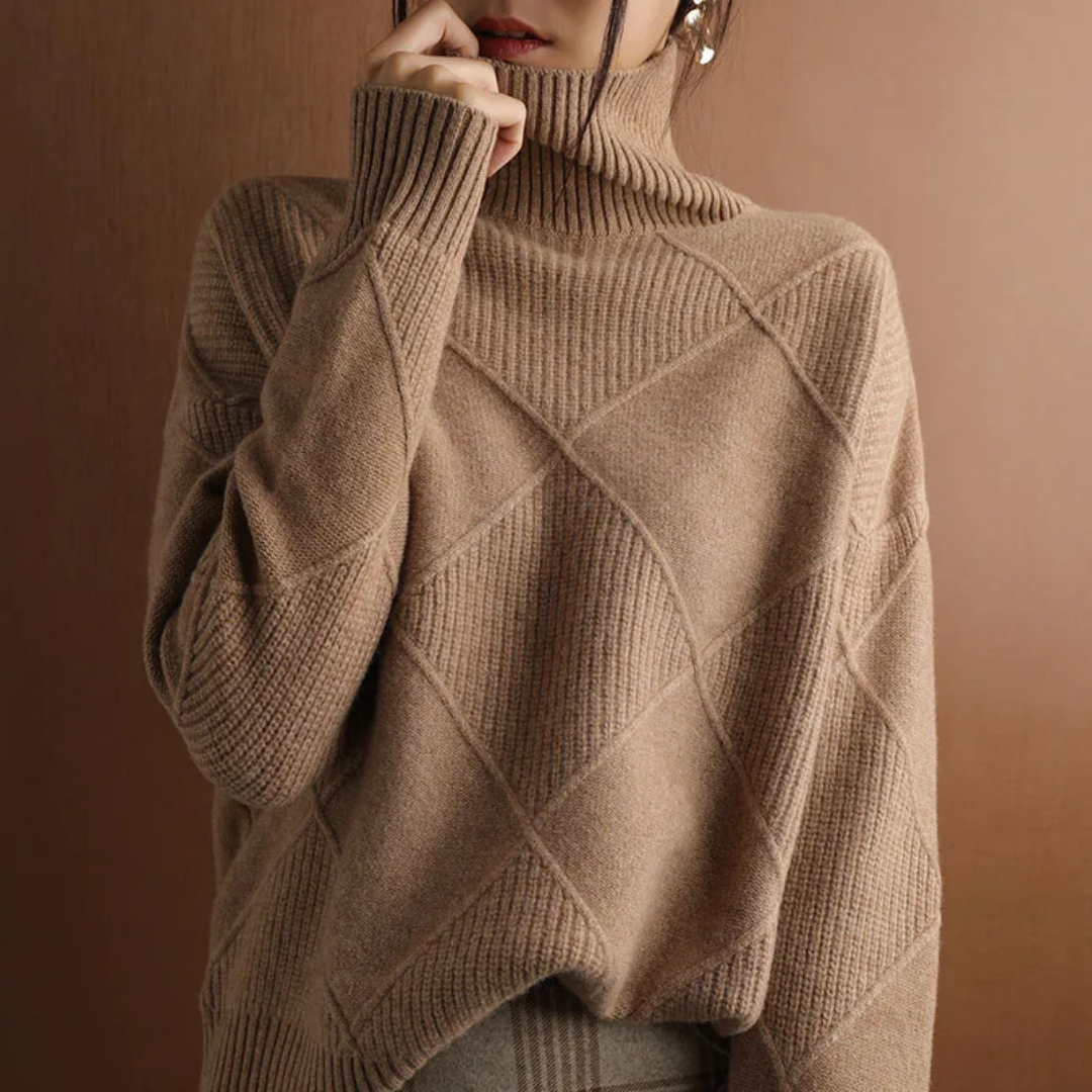 Greta Pullover | Loose Fit Strickpullover mit weichem Diamantmuster