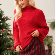 Lena Festlicher Pullover | Roter Rollkragenpullover mit Puffärmeln