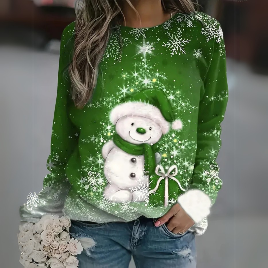 Sophia Pullover | Langärmliger Weihnachts-Pulli mit Schneemann-Design