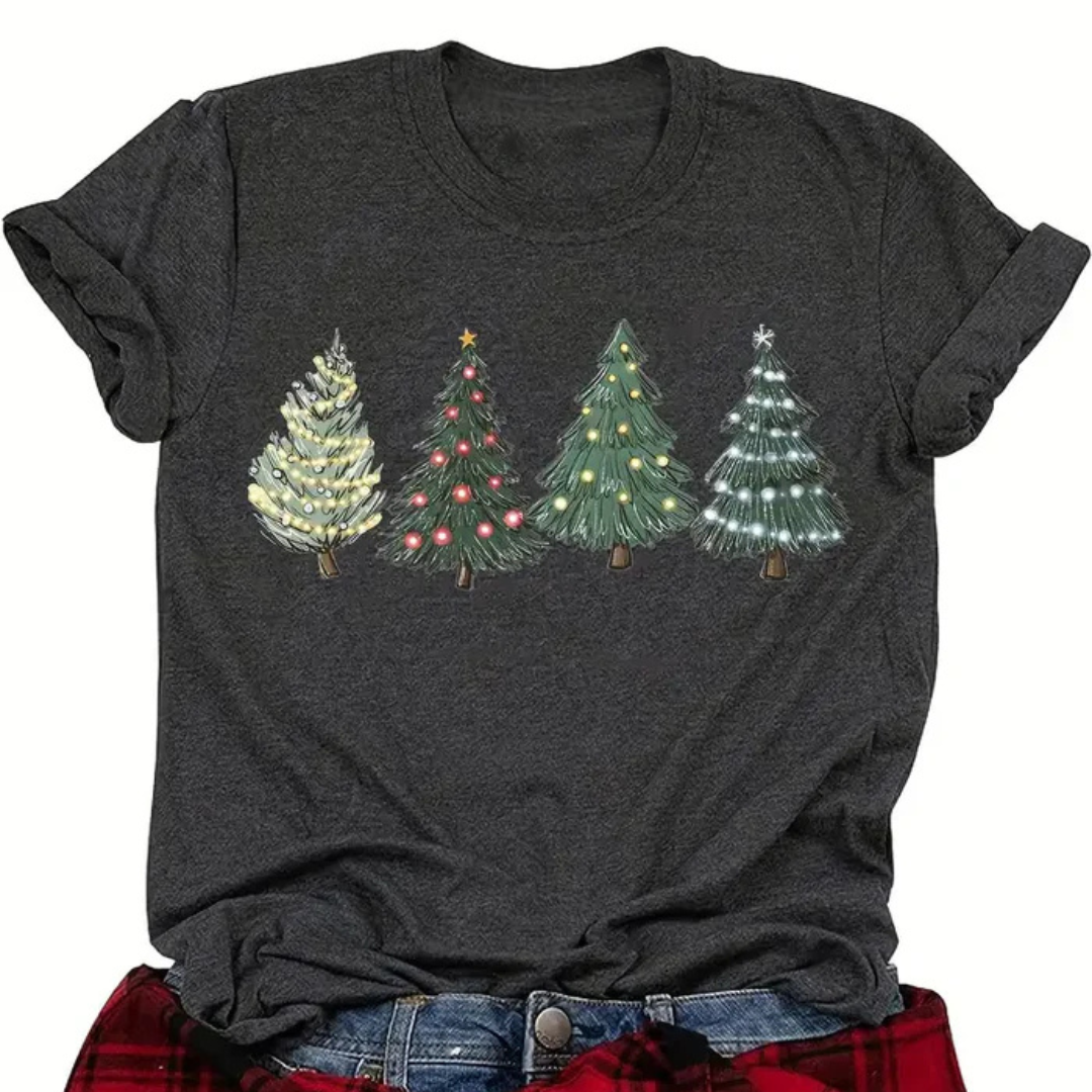 Mara Festliches Shirt | Damen-Oberteil mit Tannenbaum-Motiv