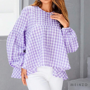 Petra-Bluse | Bluse mit Gingham-Muster, Laternenärmeln und Schößchen