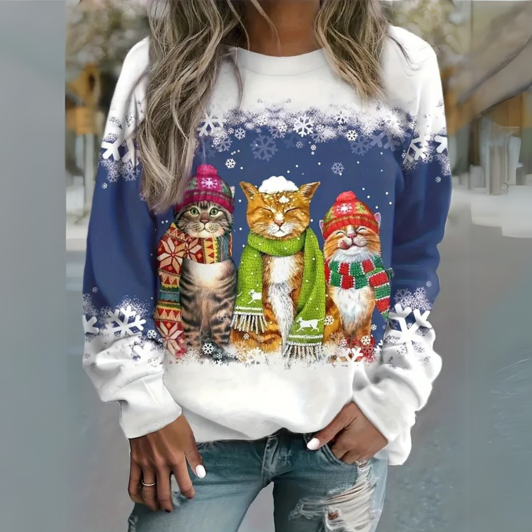 Lara Katzen-Sweater | Weihnachtssweater mit Katzenmotiv