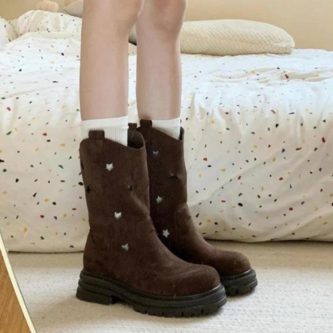 Gabori Stern Stiefel | Modische helle Boots mit silbernen Sternen und Komfort