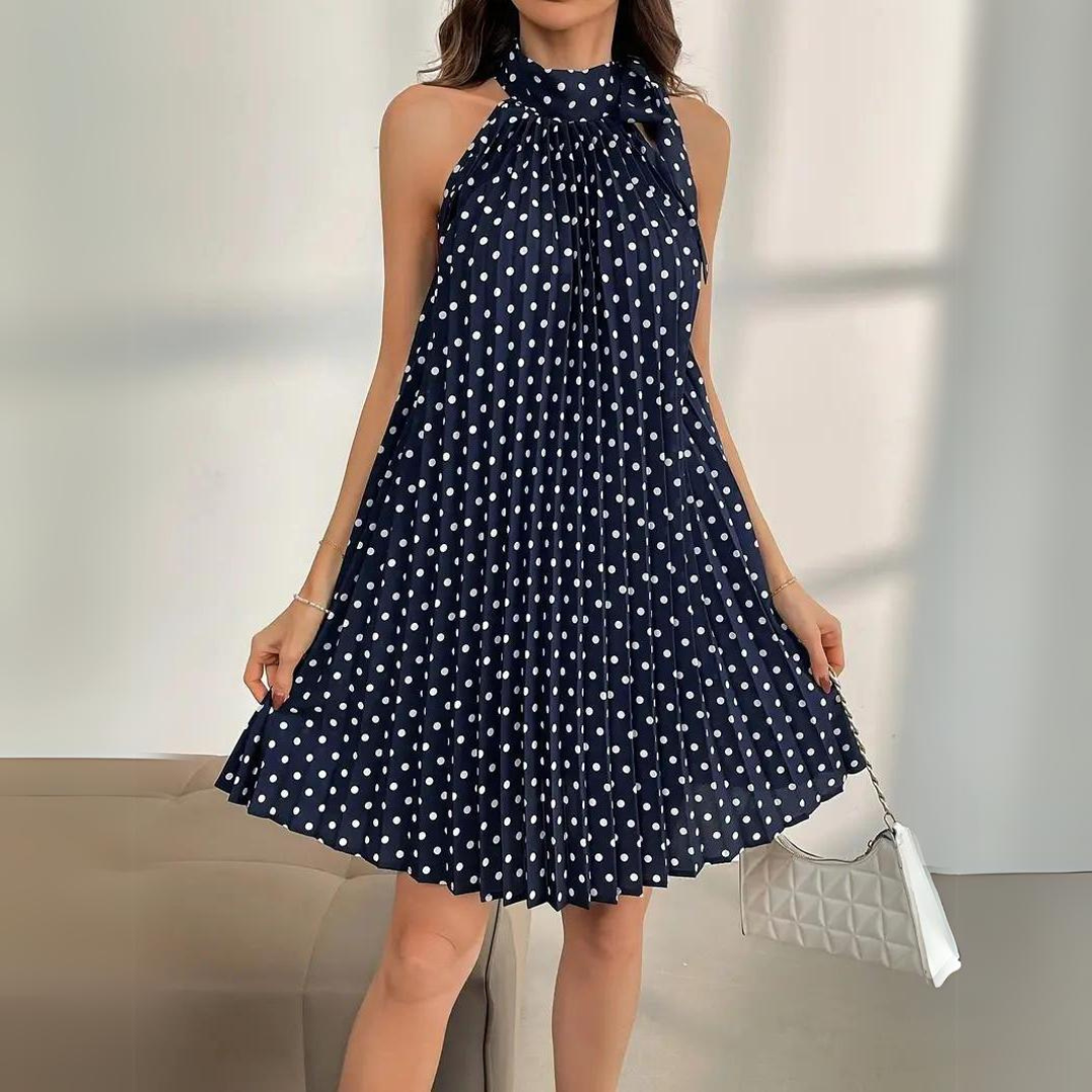 Annalena Mini kleid | Elegantes locker geschnittenes Kleid mit Polka Dot Muster und Schnürung