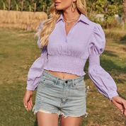 Heike Bluse | Lila karierte Bluse mit Umlegekragen