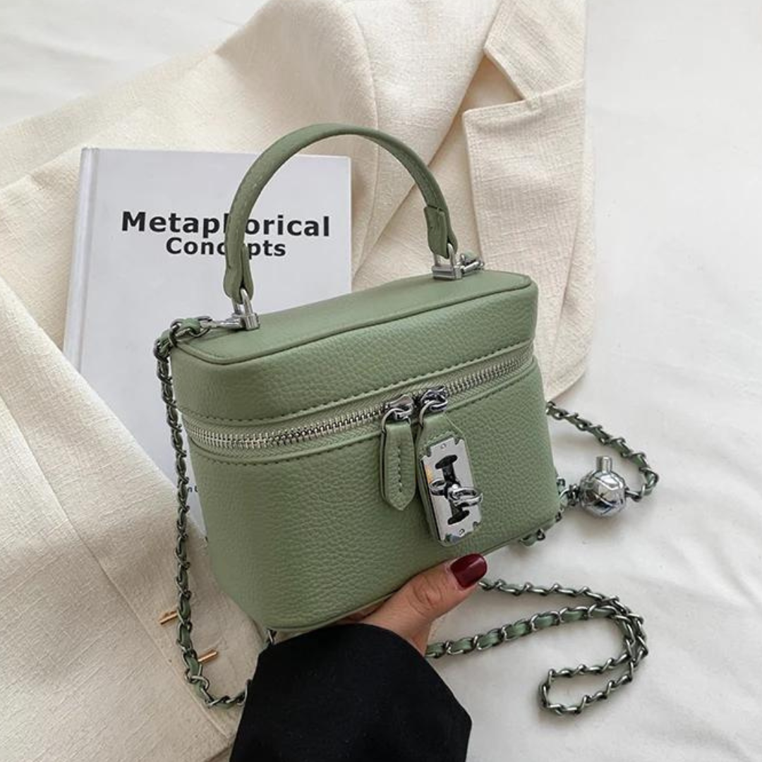 Greta Mini Tasche | Stylische Umhängetasche mit Kettenriemen aus strukturiertem PU-Leder