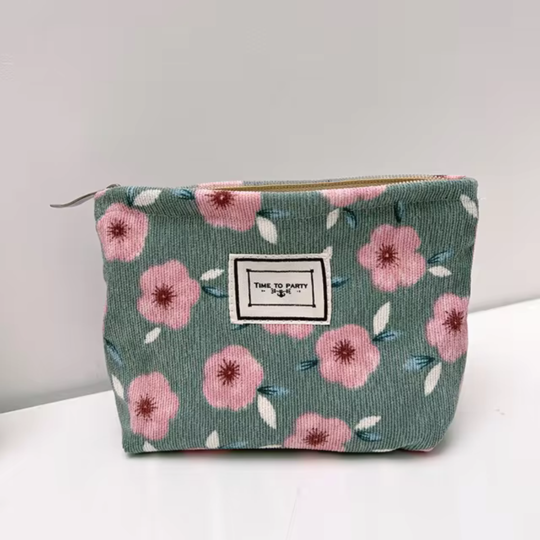 Katharina Beauty Bag | Florales Muster und rosa Innenfutter