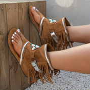 Tassel Sandalen | Boho-Chic Flache Sandalen - Trendy Zehensteg-Design