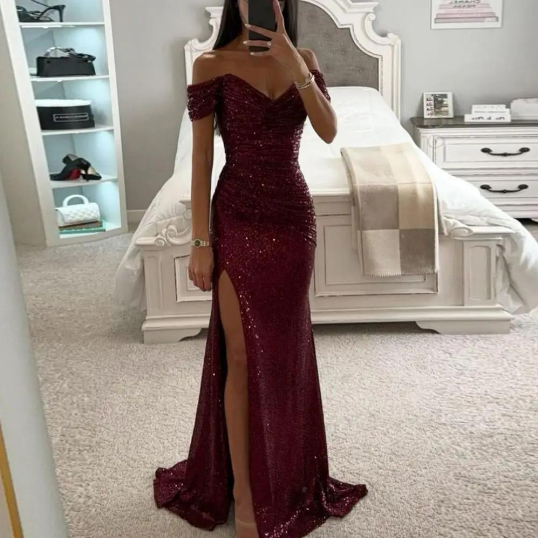 Ines Maxi Kleid | Elegantes schulterfreies Partykleid für glamouröse Abende