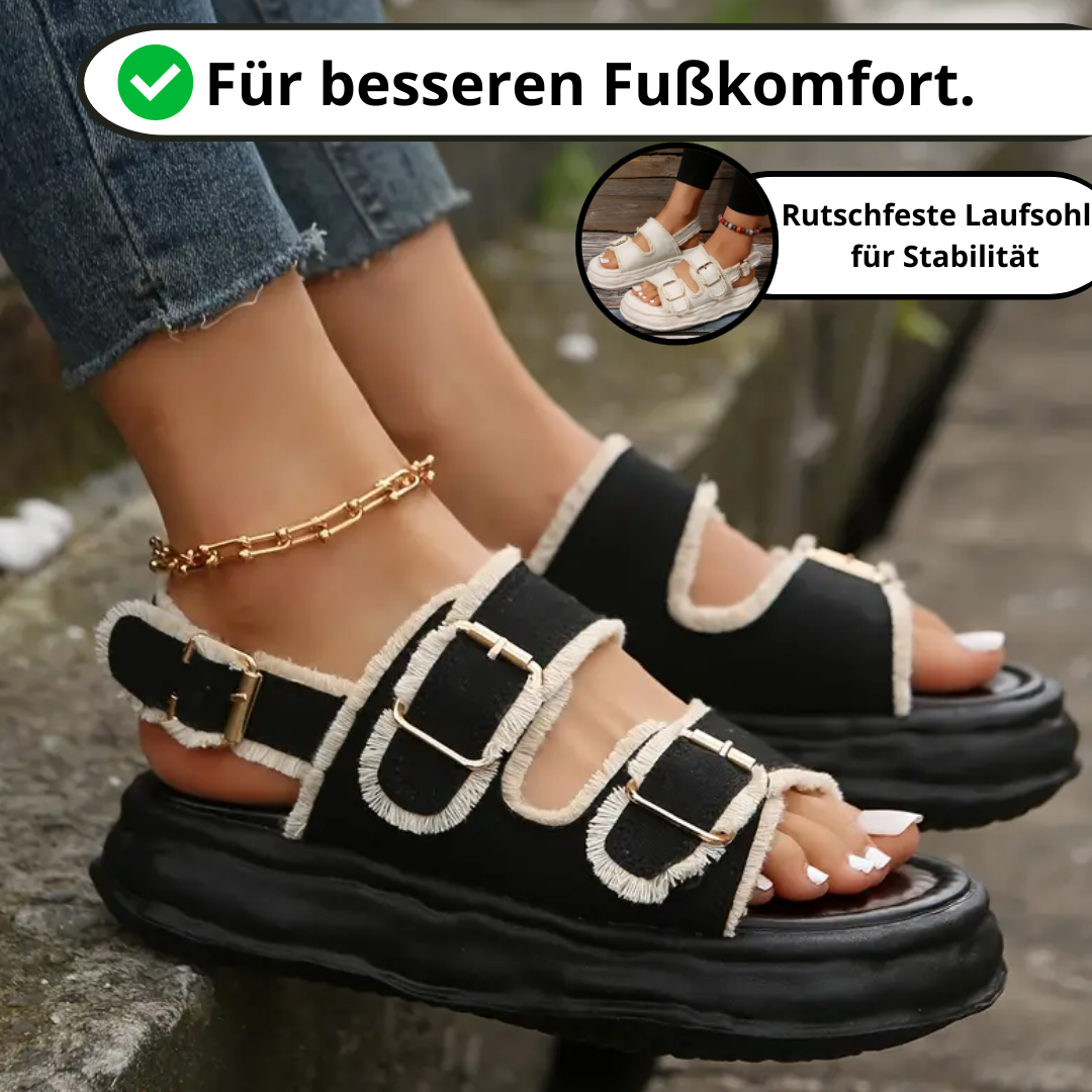 Outdoor Sandalen | Damen-Doppelriemen-Schnallensandalen mit weicher dicker Sohle