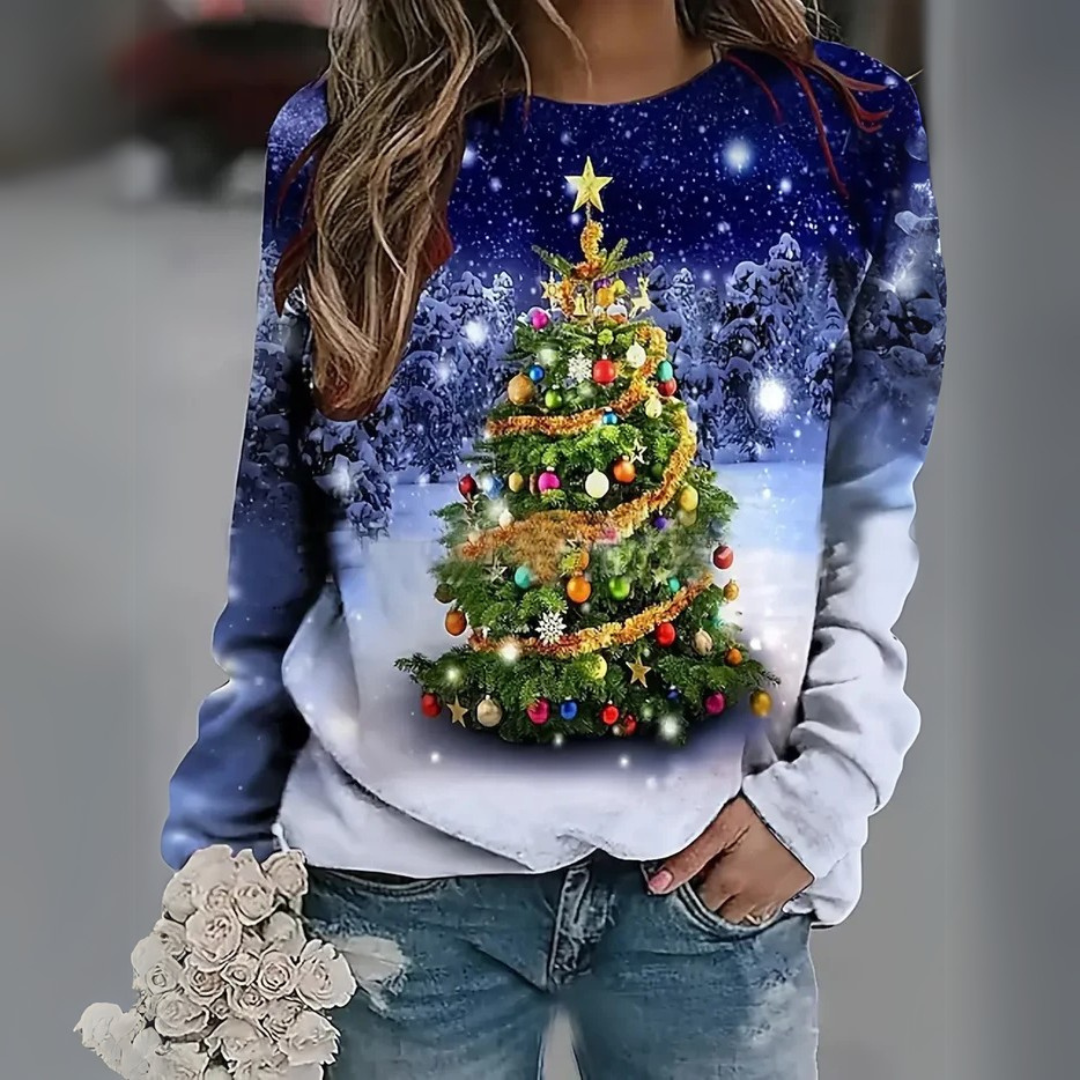 Anna Baum-Print | Weihnachts-Sweater mit Weihnachtsbaum-Motiv für Damen