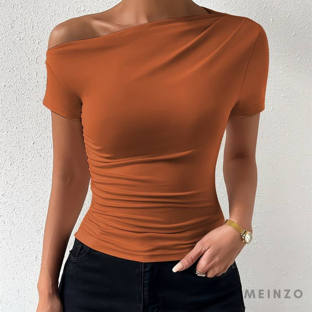 Edith Bluse | Elegante Ein-Schulter-Bluse mit kurzem Ärmel