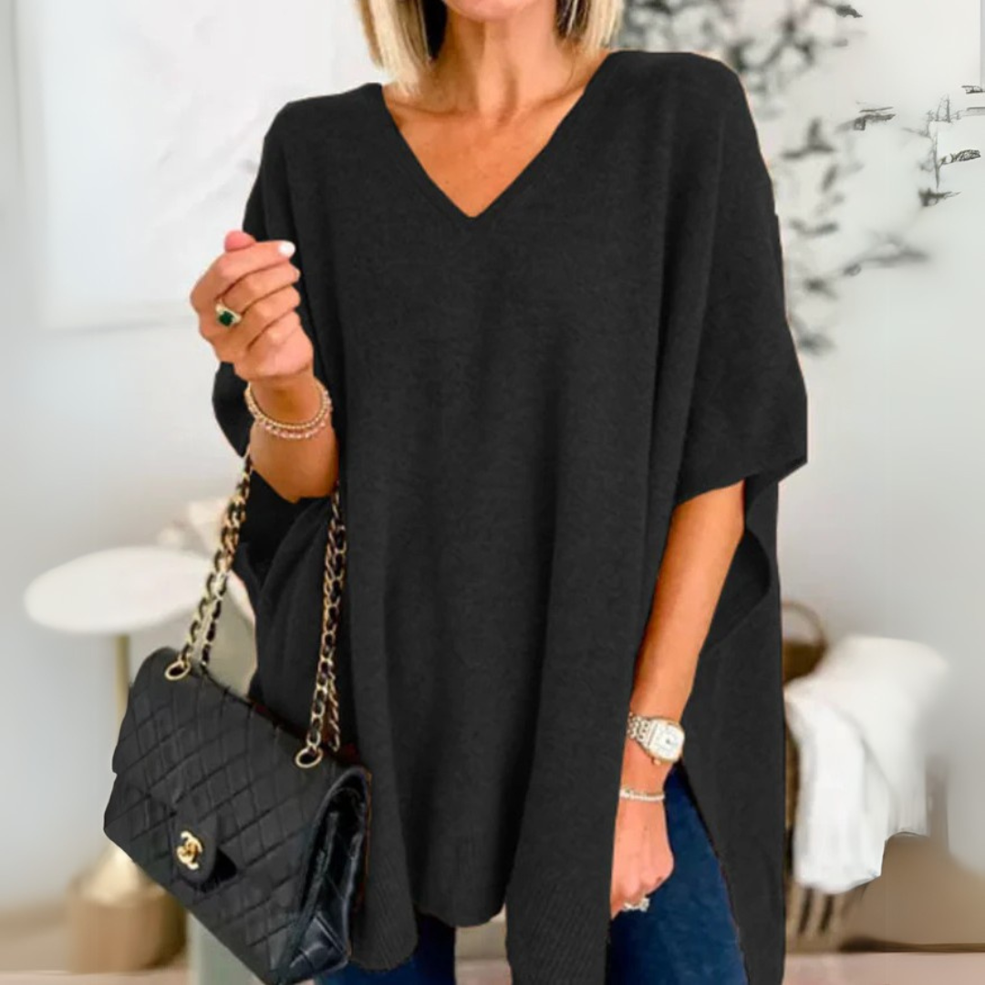 Adeline Poncho | Lockerer V-Ausschnitt Poncho