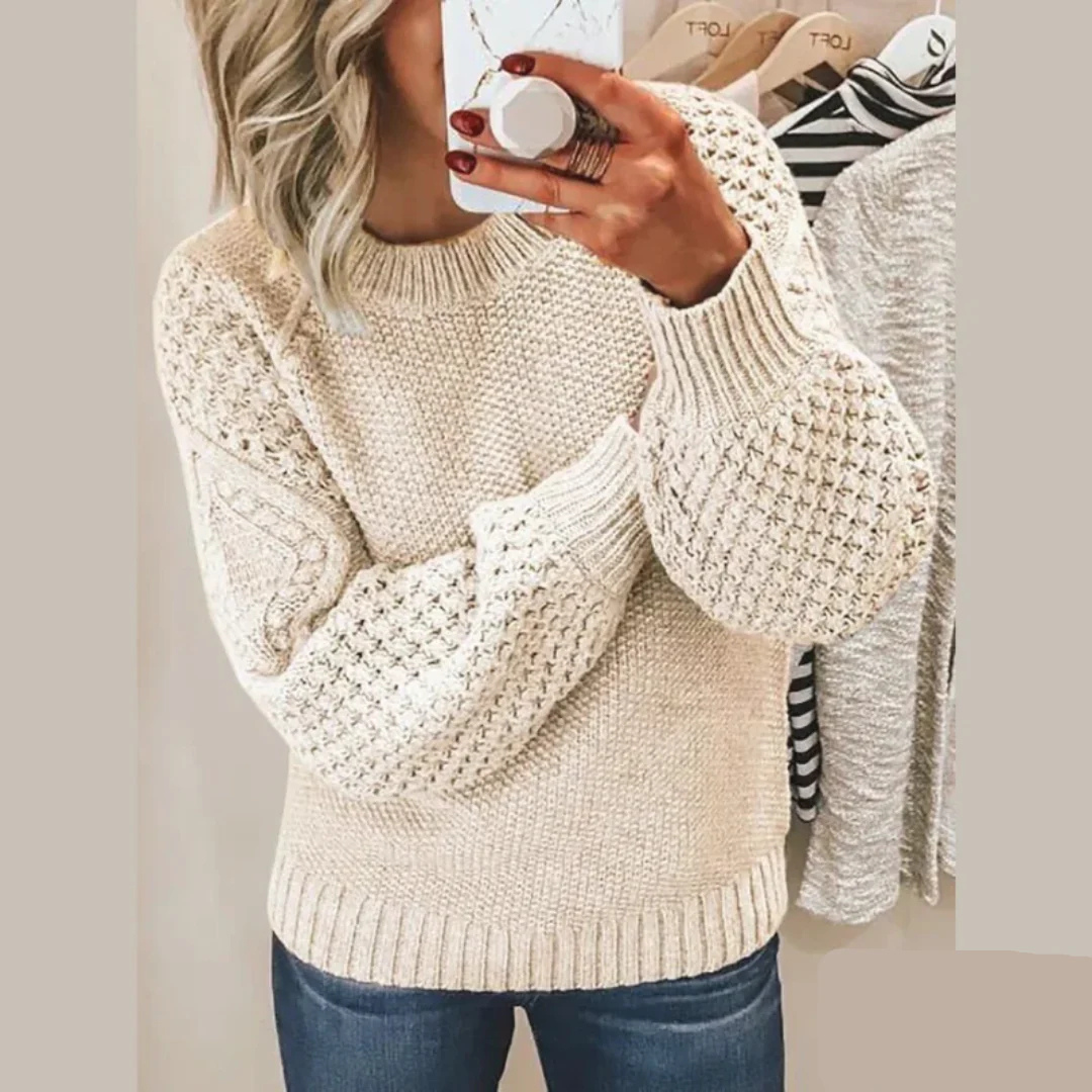 Nadja Pullover | Langärmliger Winterpullover mit stilvollem Strickmuster