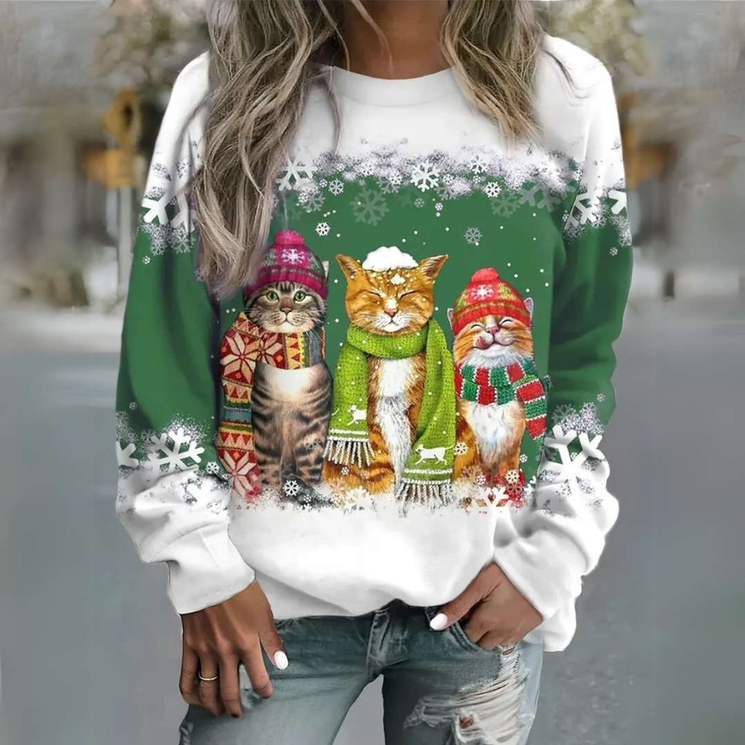 Lara Katzen-Sweater | Weihnachtssweater mit Katzenmotiv