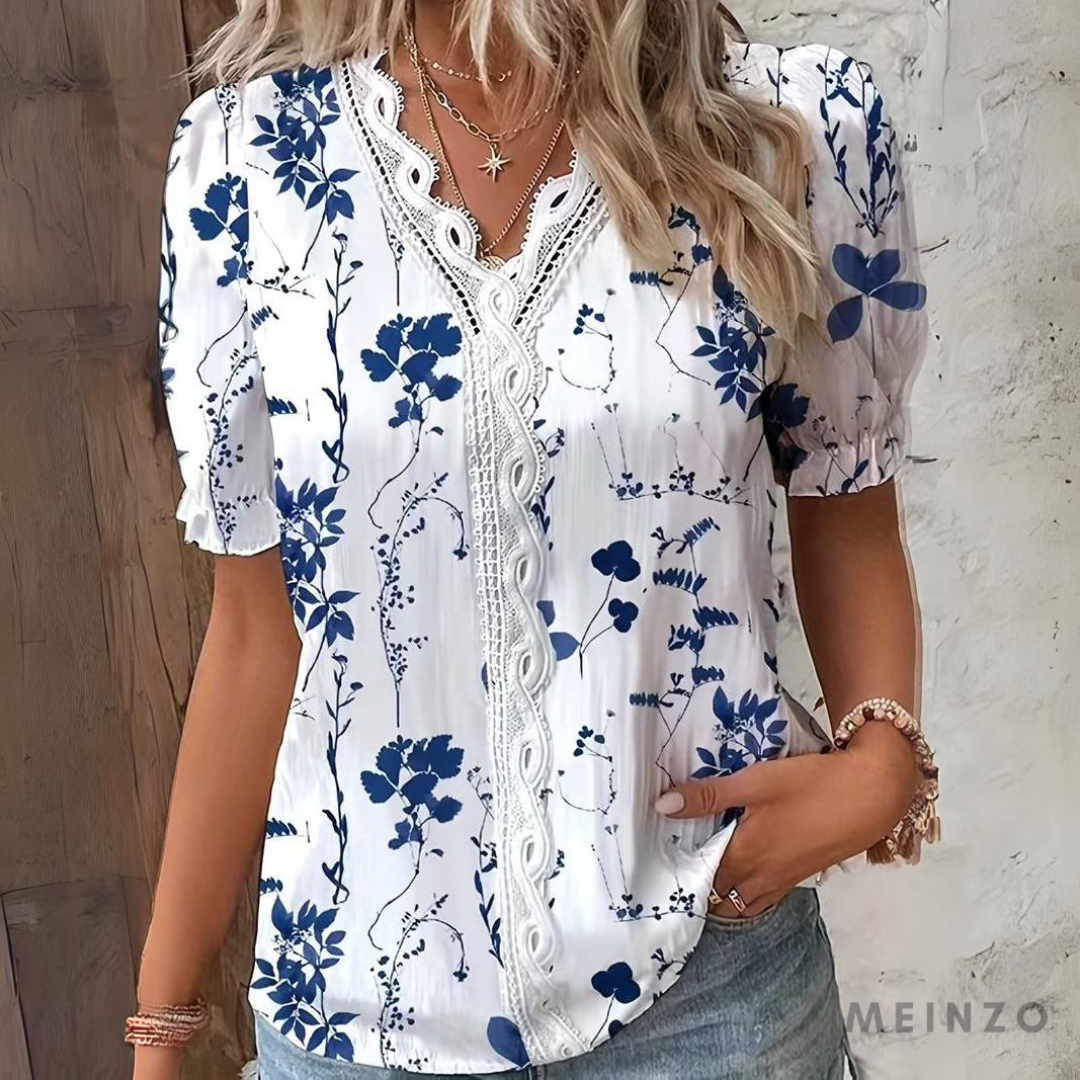 Heidi Bluse | Trendige Bluse mit floralem Print und kurzen Ärmeln