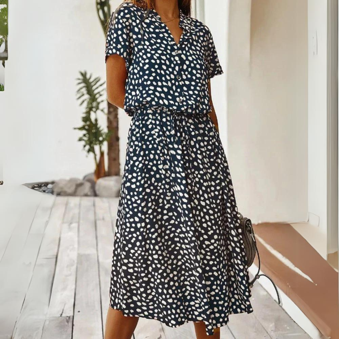 Julia Kleid | Elegantes V-Ausschnitt-Kleid mit stilvollem Print für den Sommer