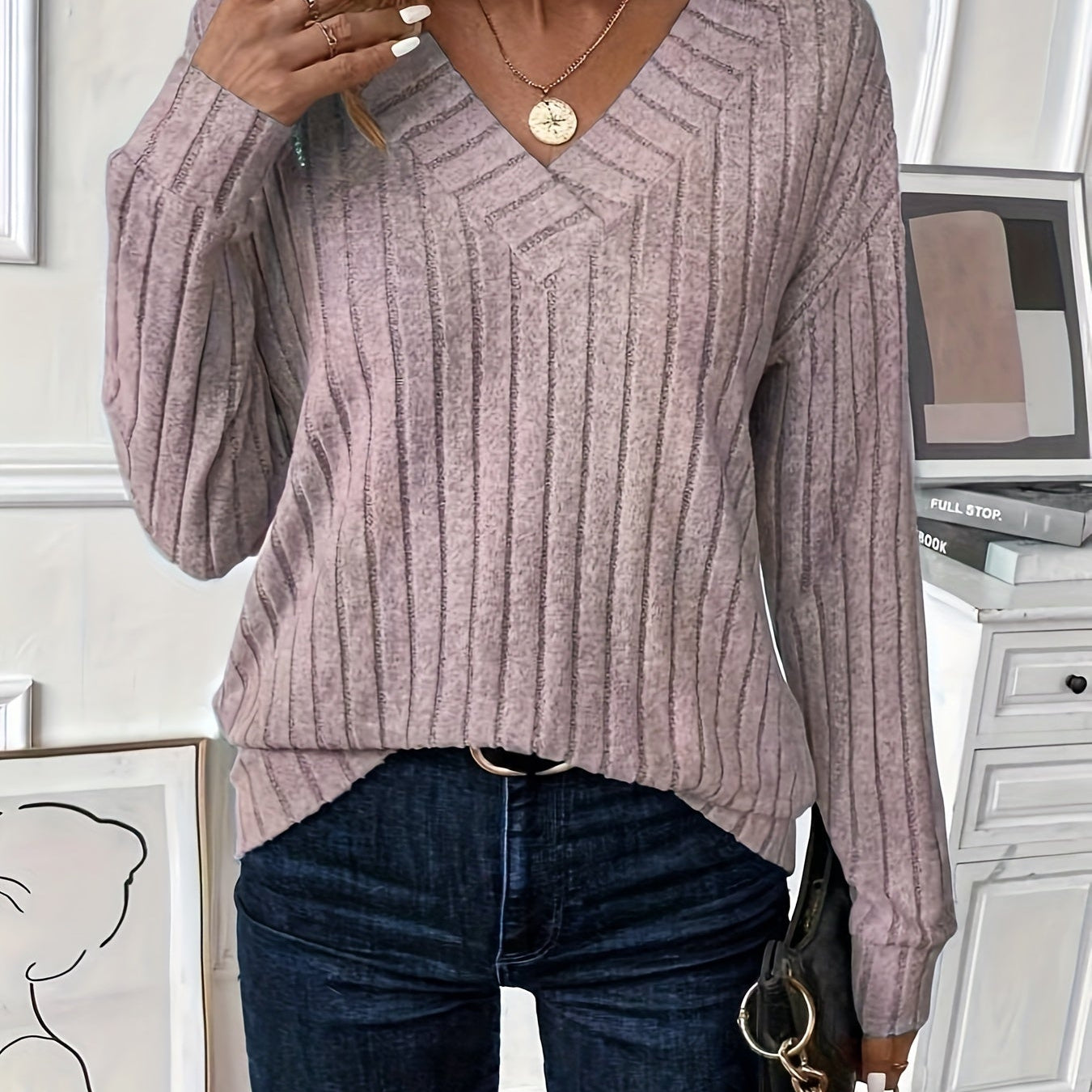 Ilse Pullover | Eleganter Pullover mit Streifenmuster und V-Ausschnitt für Damen