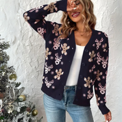 Nina Sweater mit Knöpfen | Weihnachtspullover mit Knopfleiste und Motiv