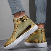 Glimmer Sneakers | Leder High-Top-Glitter-Sneakers mit metallischer Textur