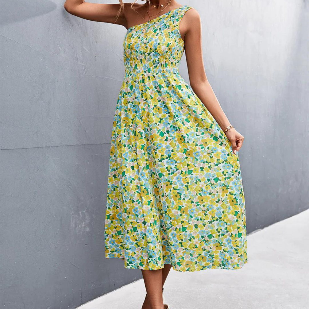 Floral Kleid | Ein-Schulter-Midi-Tulpenkleid für Sommeranlässe