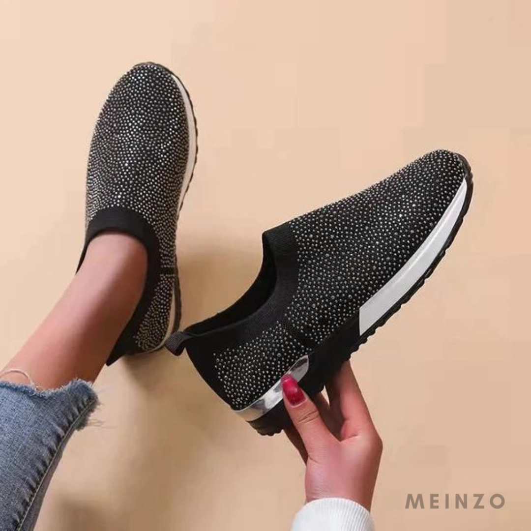 ComfortWalk | Ergonomischer Damen-Sneaker ohne Schnürsenkel mit Glitzerdetails