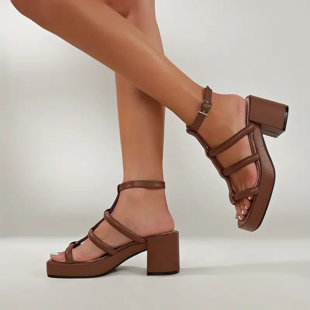 Mila Heels | Damen Sandalen mit Blockabsatz und Knöchelriemen