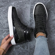 Glimmer Sneakers | Leder High-Top-Glitter-Sneakers mit metallischer Textur