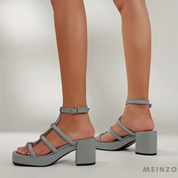 Mila Heels | Damen Sandalen mit Blockabsatz und Knöchelriemen