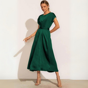 Mia Midikleid | Elegantes Satinseidenkleid mit Taillenband für Partykleidung