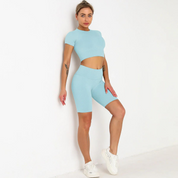 Anke Set | Nahtloses High-Waist-Shorts und Kurzarm-Top Yoga Workout Set