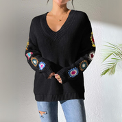 Elodie Blumenpullover | V-Ausschnitt mit floralem Muster