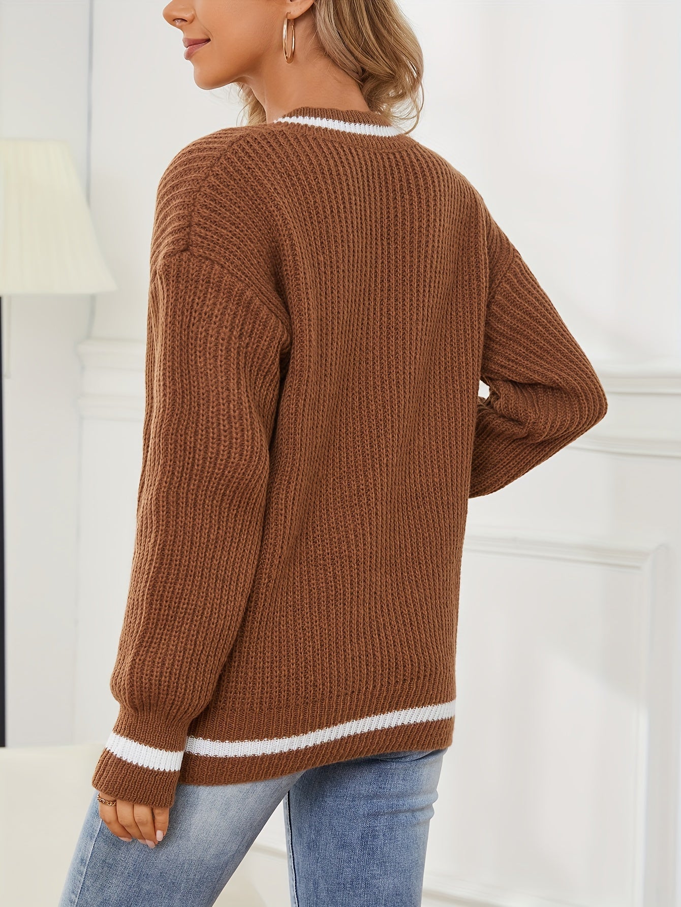 Paula Pullover | Lässiger Pullover mit Streifendesign und V-Ausschnitt für Damen